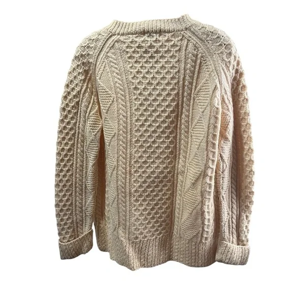 The Limited Women's Cream Cable Knit 100% Wool Fisherman Sweater Cottage Core - Picture 8 of 8